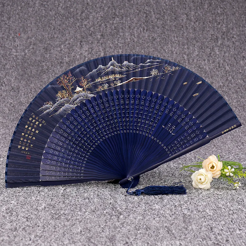 JT_ Women Hand Held Silk Flower Butterfly Folding Fan with Bamboo Frame Splend 
