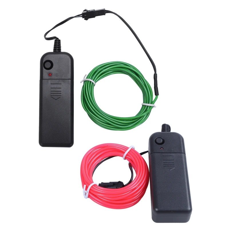 

2Pcs Neon Glowing Electroluminescent Wire (El Wire) With Battery Pack Controller 3Meter (Green & Pink)