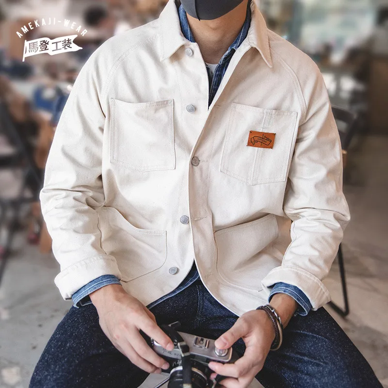 Maden chaquetas blancas para hombre, chaqueta vaquera Retro, informal, japonesa|Chaquetas| - AliExpress