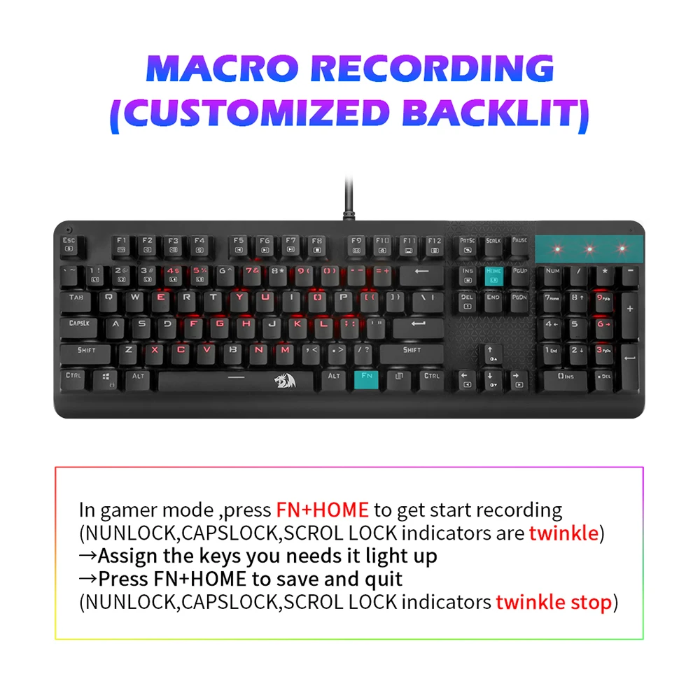 Redragon K581 RGB USB Mechanical Gaming Keyboard Blue Switch Led Backlit 104 Key Wired Computer Game FPS PUG Overwatch