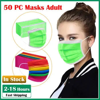 

50PC Disposable Safety Earloop Mouth Mask Personal Health Daily Care Breathable Non-woven 3Ply Activated Carbon Face Cover