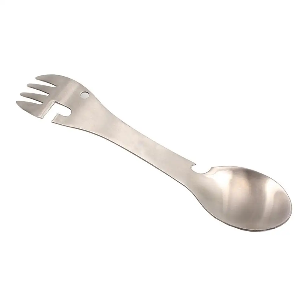 Открытый Кемпинг Пикник Портативный Нержавеющая сталь посуда, вилка, ложка мульти-функциональный комбинированных ложек и вилок открывалка для бутылок Консервный нож - Цвет: silver
