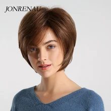 JONRENAU 8 дюймов синтетический короткий прямой парик натуральный коричневый и смешанный цвет Pixie Cut парики для женщин