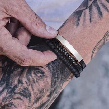 

CARNELIAN BEADS WITH TRIPLE STRANDED BRAIDED LEATHER LAYERED BRACELET FOR MEN STAINLESS STEEL CLASPS MEN WRIST GIFTS