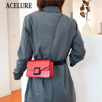 

ACELURE Fashion Alligator PU Leatjer Small Solid Color Crossbody Bags for Women Metal Chains Strap Shoulder Bag Lady Flap Purse