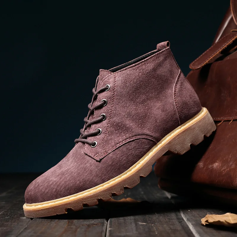 

MEN'S SHOES Outdoor Work Shoes Spring Autumn Winter Hight-top Dull Polish-Style Leather Large Size Martin Short Boots Big Head L