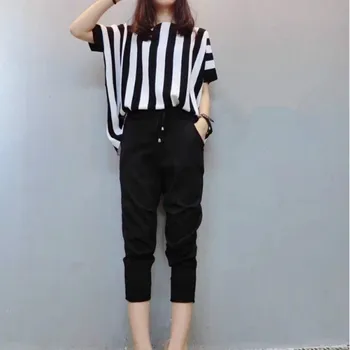 

New Summer Women's Loose Stripe Two-piece Slim sets