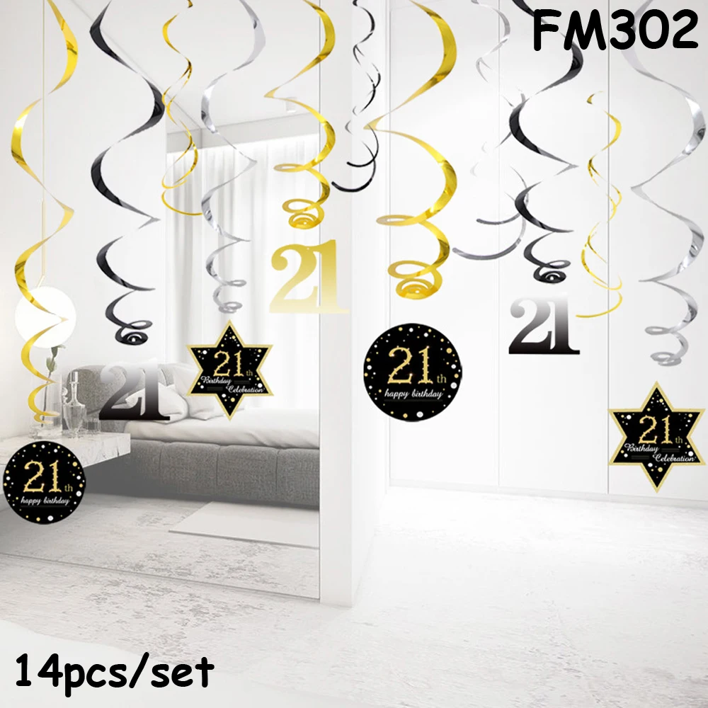 FM302 18th 21th 30th 40th 50th 60th лет спиральный орнамент Юбилей висит завитки из фольги для День рождения украшения поставки - Цвет: FM302