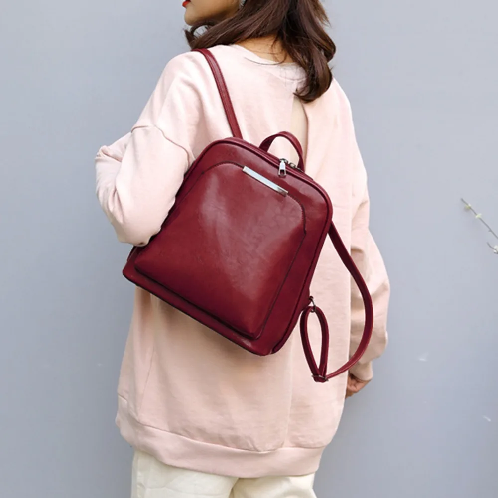 Vintage Oil Wax Leather Backpack for Women Large Capacity School Bag for Girls Leisure Shoulder Travel Bags for Female Rucksack