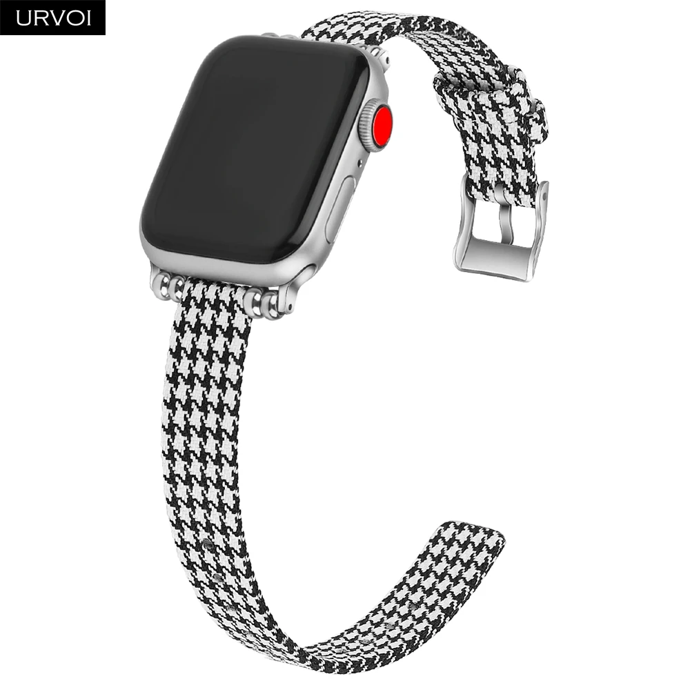 Houndstooth S URVOI полотно холста для Apple Watch series 4 321 ремешок для iwatch 40 мм 44 мм тонкая ткань запястье современный дизайн подарок для девушек женщин - Цвет ремешка: Houndstooth S