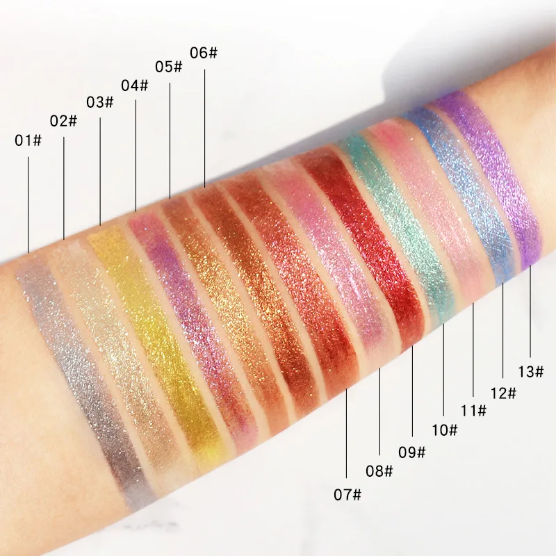 Brand 13 Colors Glitter Liquid Eyeliner Waterproof Eye Liner Pigment Gold Red Blue Sliver Eyeliner Shiny Beauty Eye Liner Makeup