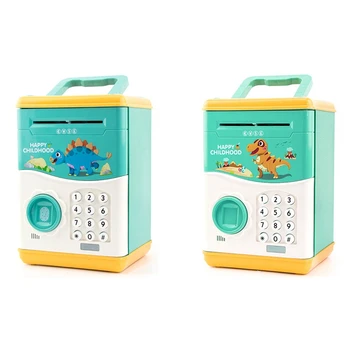 

2x Electronic Piggy Bank Mini ATM Coin Money Saving Box Automatic Fingerprint Open Stegosaurus & Tyrannosaurus