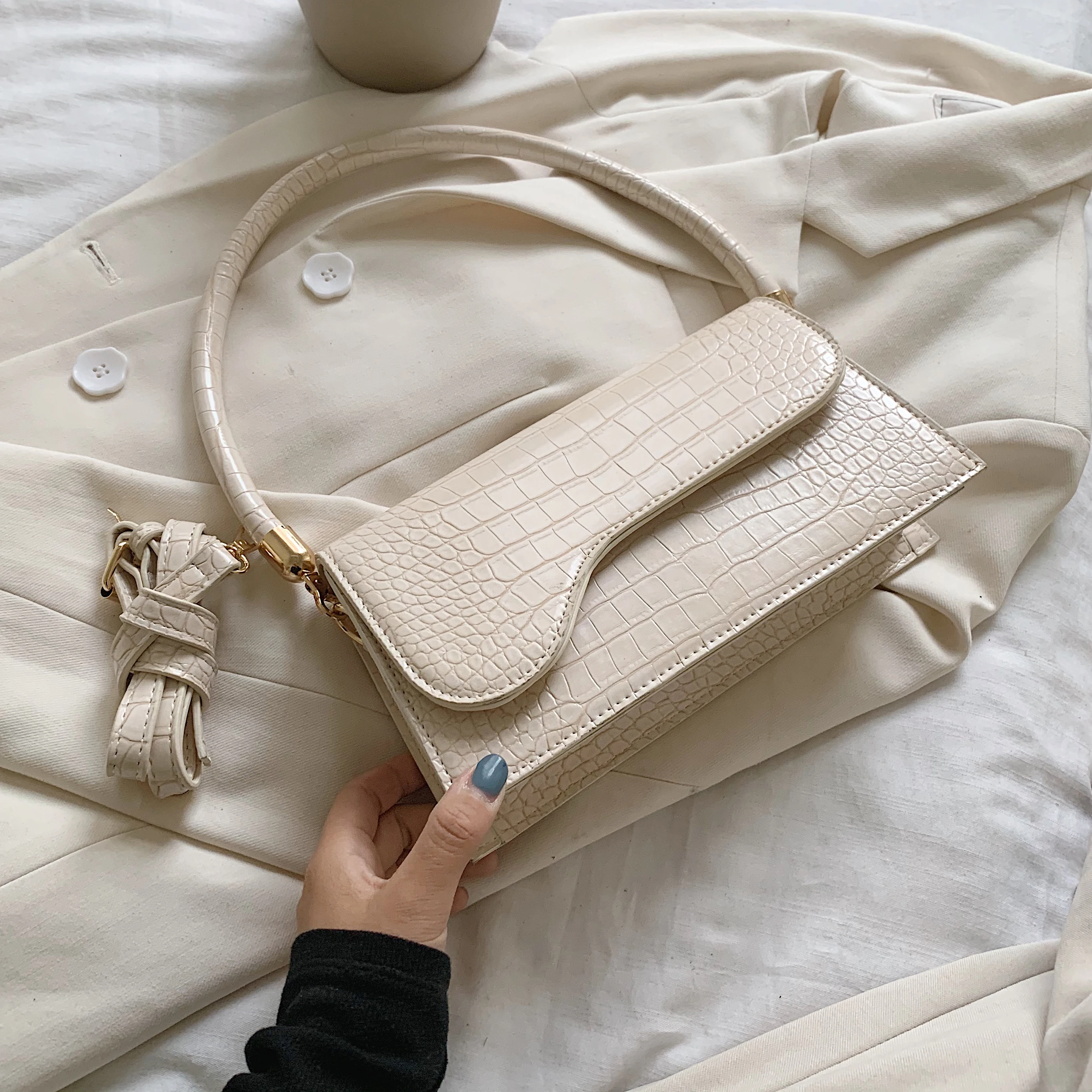 Small PU Leather Crossbody Bags For Women 2021 Shoulder Handbags Female Simple Travel Armpit Bag Crocodile Pattern