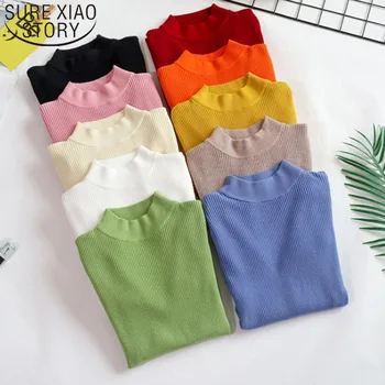 

2019 Autumn Winter Fashion Women Sweater Long Sleeve Turtleneck Knitted Sweaters Casual Solid Pullover Sweater Women 6365 50