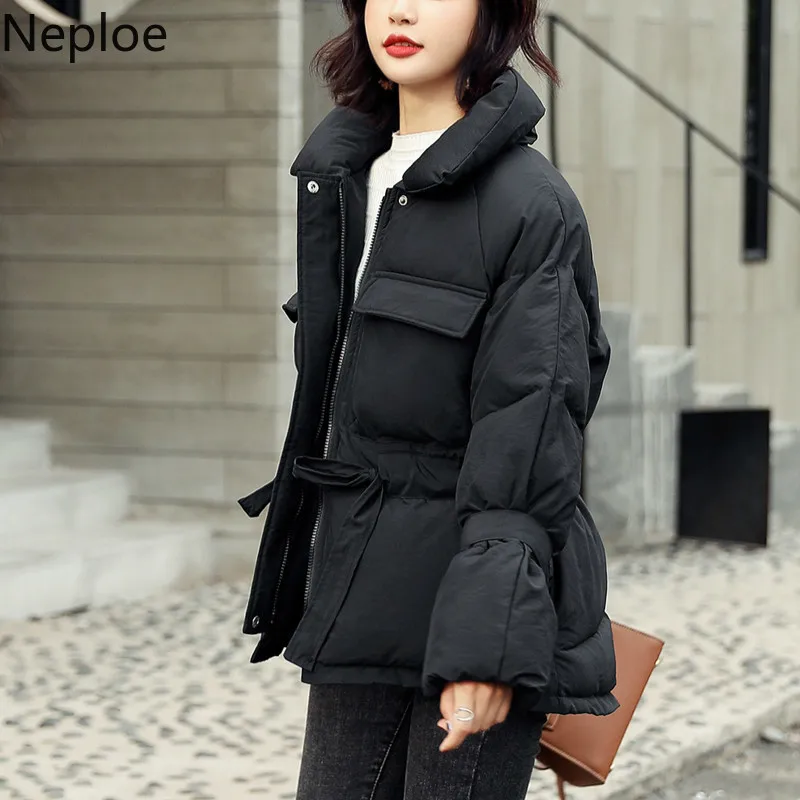 Neploe/корейское свободное короткое хлопковое пальто, тонкая талия, шнуровка, Белые парки, затолщенные Abrigos Mujer Invierno, новинка, куртка 46693