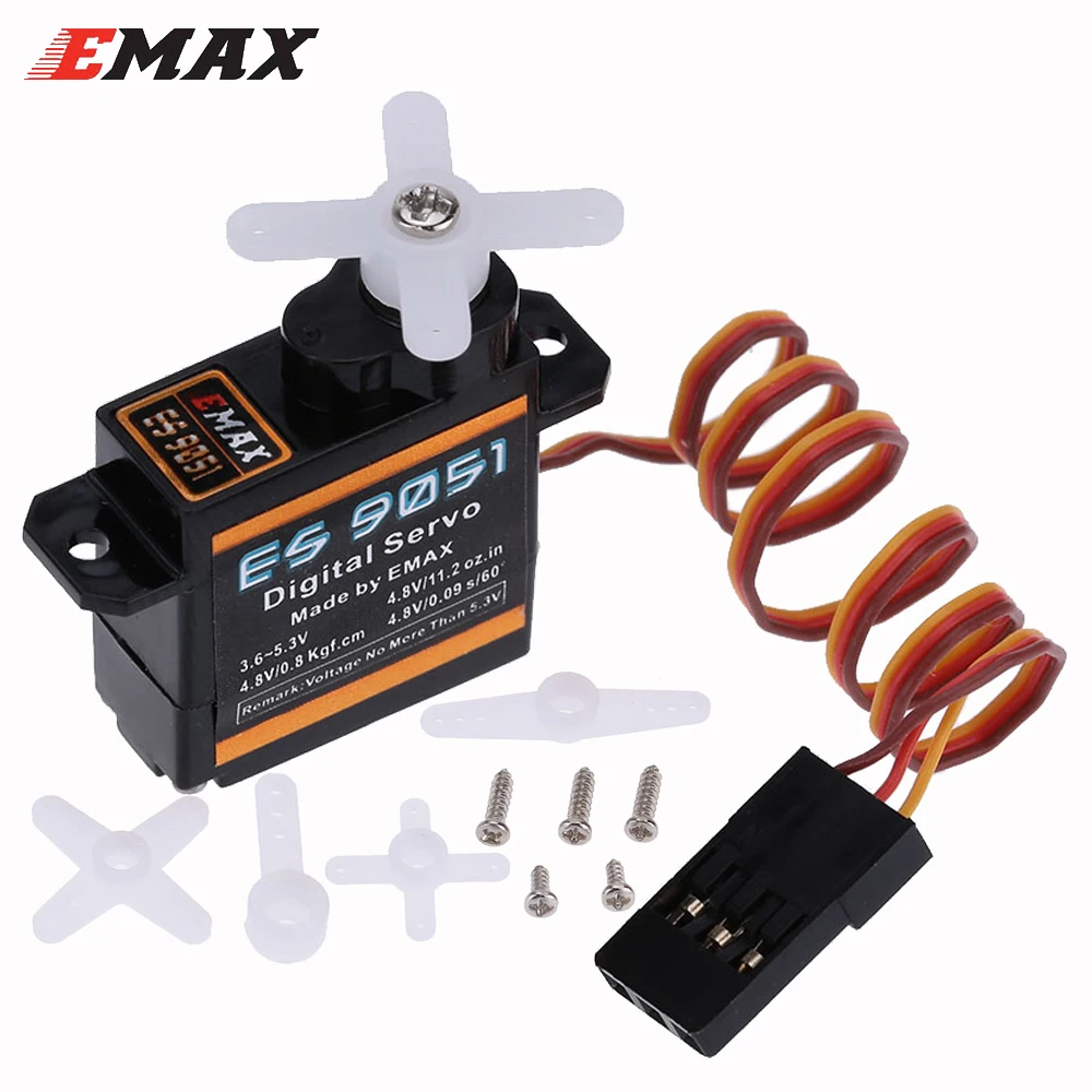EMAX ES9051 ES 9051 4.8-5.5V 4.3g 0.8kg Gear Digital Servo Futaba JR Plug For 3D F3P Airplanes Helicopter Car RC Accessories Toy 6