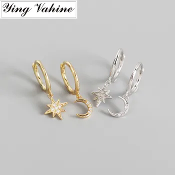 

ying Vahine 100% 925 Sterling Silver Small Moon & Star Pendant Drop Earrings for Women