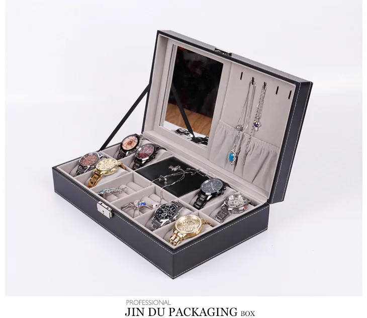 COSTWAY портативная шкатулка из искусственной кожи, органайзер, кольцо, серьги, часы, коробка для хранения ювелирных изделий с зеркалом W0529