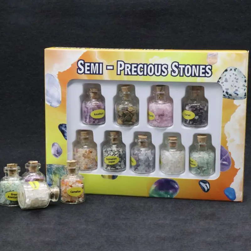 

9 Bottle/Box Natural Imitation Crystal Gemstone Ore Specimen Teaching Material Wishing Drifting Bottle Gravel Jewerly Making