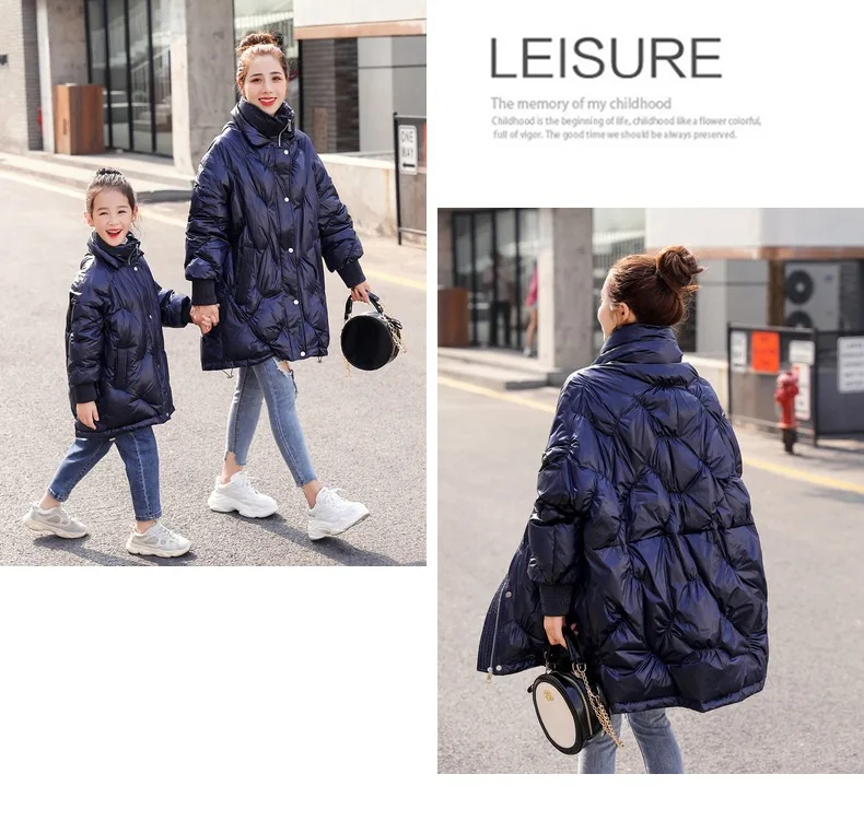 WLG family matching clothes mother and daughter down coats 90% white duck down long style yellow dark blue down coat