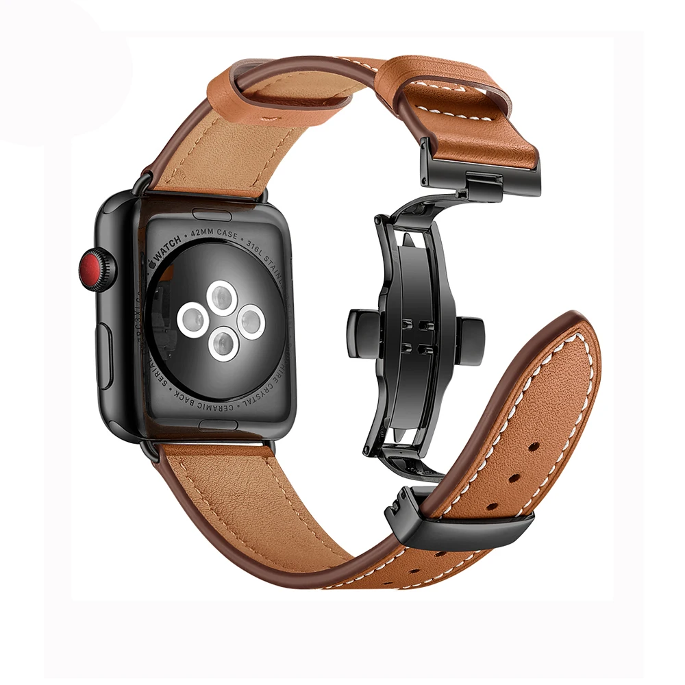 Натуральная кожа для apple Watch band 4(iwatch 5) 44 мм 40 мм apple watch 3 2 1 ремешок 42 мм 38 мм застежка бабочка браслет на запястье