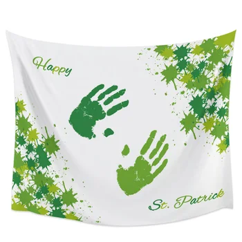 

St. Patrick'S Day Palm Print Green Watercolor Wall Tapestry Home Decoration Wall Hanging for Bedroom Living Room