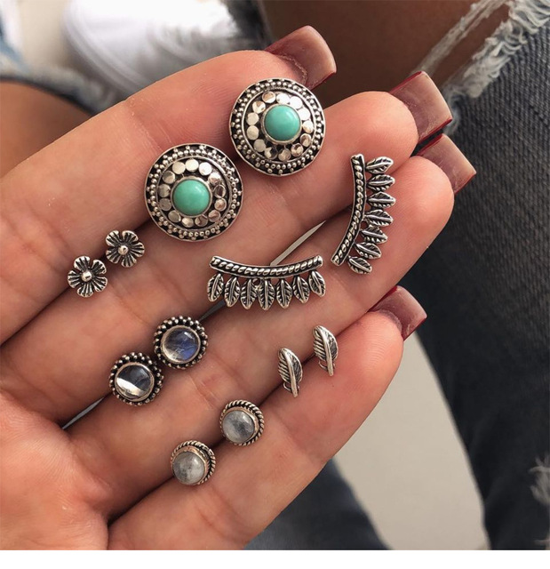 Crystal Geometric Stud Earrings For Women Stone owl Snake Moon shell Vintage Earring Girls Boho Jewelry Gift