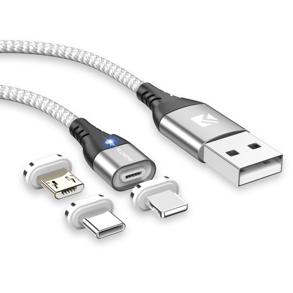 FLOVEME 3 в 1 Магнитный кабель Micro usb type C для iPhone кабель освещения 1 м 3A провод для быстрого заряда Магнитный кабель для зарядки телефона