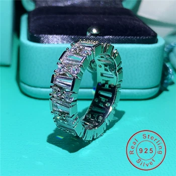 

Luxury Real Soild 100% 925 sterling Silver ring T-shaped Diamond Engagement Wedding Band Rings For Women men finger jewelry