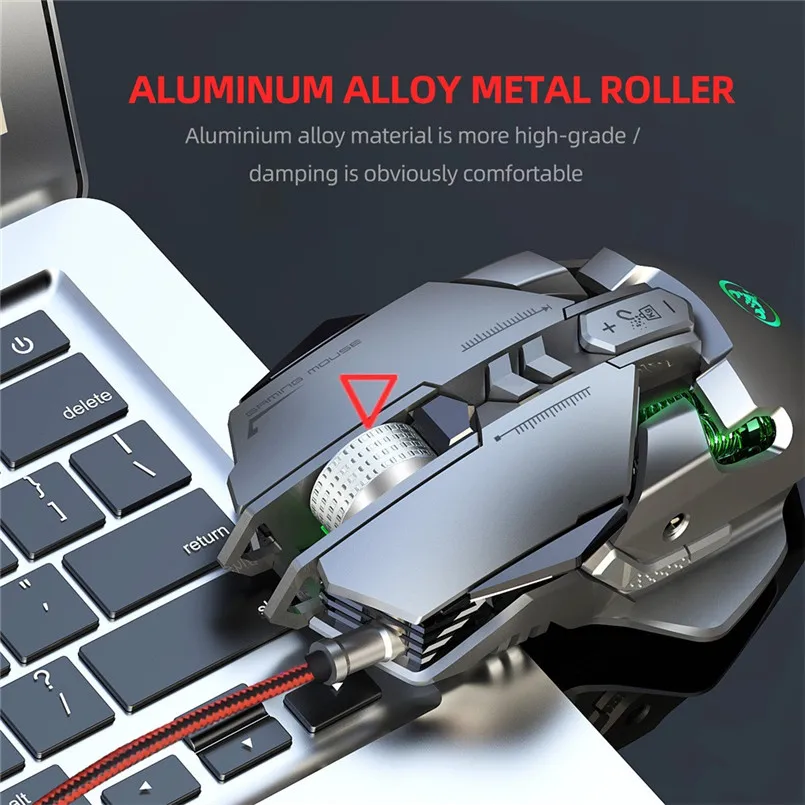 6400 DPI 7-keys Macro Definition Programmable Wired Game Mouse Gaming Mouse Mice  Aluminum alloy 3D metal roller 40NOV2807