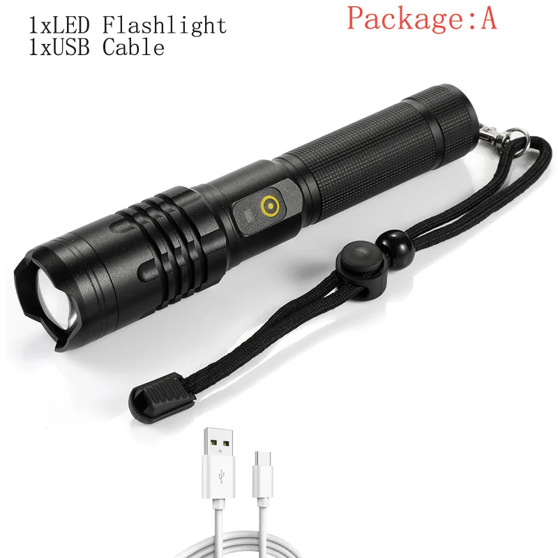 Package A Супер яркий XHP50.2 светодиодный фонарик с зумом тактический фонарь 3 режима Водонепроницаемый ручной фонарь для кемпинга - Испускаемый цвет: Package A