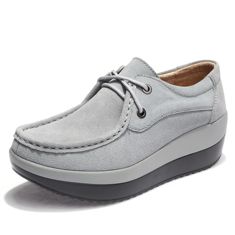 563ji Women Flat Platform Loafers Ladies Elegant Suede Leather Moccasins Shoes Woman Slip On Moccasin Women's blue Casual Shoes - Цвет: gray  8925
