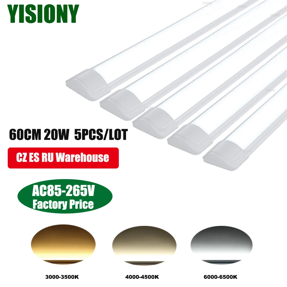 

YISIONY, 5 шт., 2 фута, 20 Вт, Светодиодная трубчатая лампа, потолосветильник и светильник для шкафа, светодиодный ные трубчатые лампы, светильники, коммерческие светильник льники для гаража