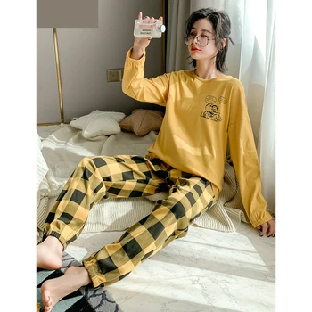 

Women Pajamas Suit Long Sleeve Cotton Nightwear Sets Cartoon Top & Trousers 2 Piece Set Pants Nightgowns Elegant Home Clothes