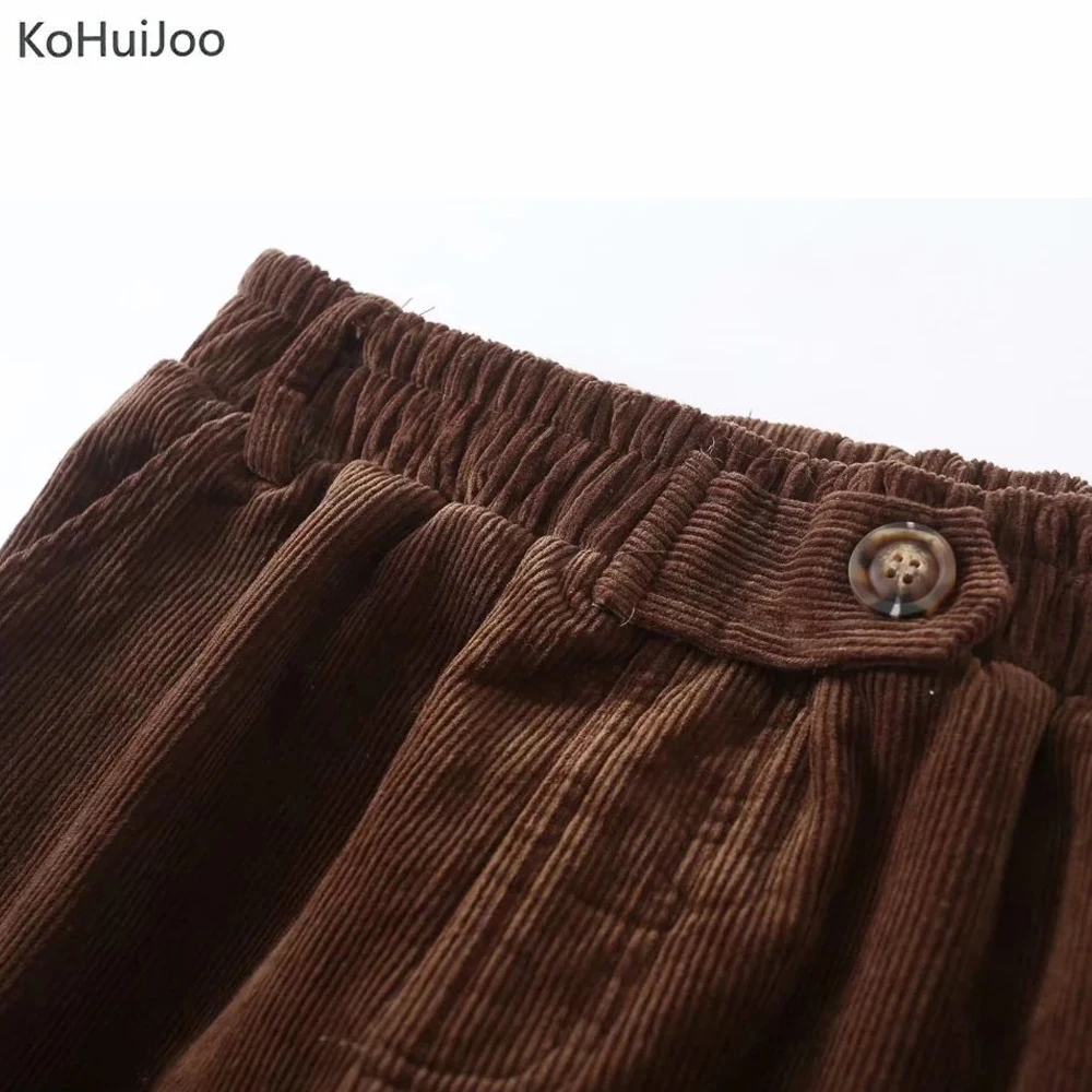 KoHuiJoo осень зима вельветовые брюки Женские однотонные теплые толстые бархатные повседневные брюки Длинная с резинкой в талии шаровары