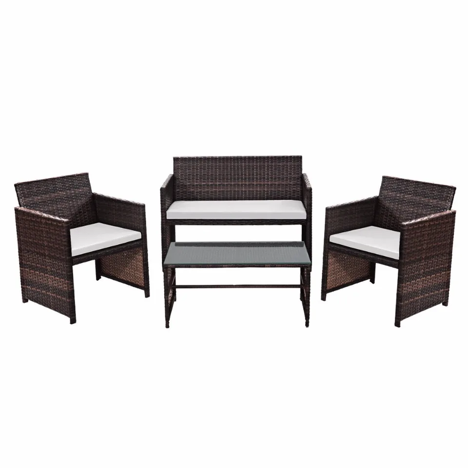 Giantex 4 Pc Set Outdoor Rattan Patio Furniture Set Garden Lawn Sofa Cushioned Seat Wicker Sofa Tables And Chairs Set Hw57031 Aliexpress