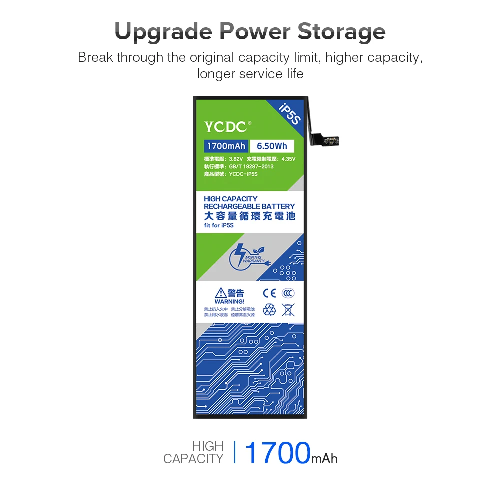 3,8 V 1700mAh батарея YCDC для iPhone 5S 5C iPhone5S замена сотового телефона перезаряжаемая литий-полимерная батарея для телефона