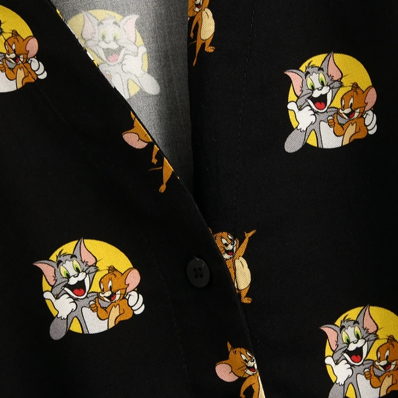 New women fashion v neck cartoon pattern print hem bow knotted casual blouses ladies long sleeve chic shirts leisure tops LS6322