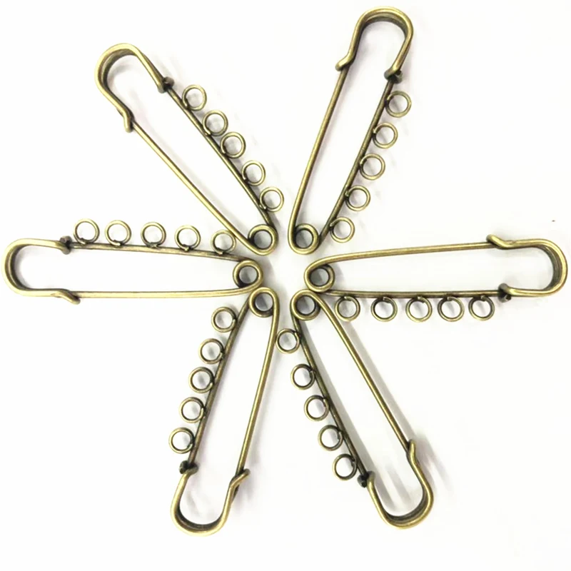 

50Pcs Brooch For Women Safety Pin Bronze Tone 5 Holes DIY Charms Fashion Jewelry DIY Making Findings 5cm