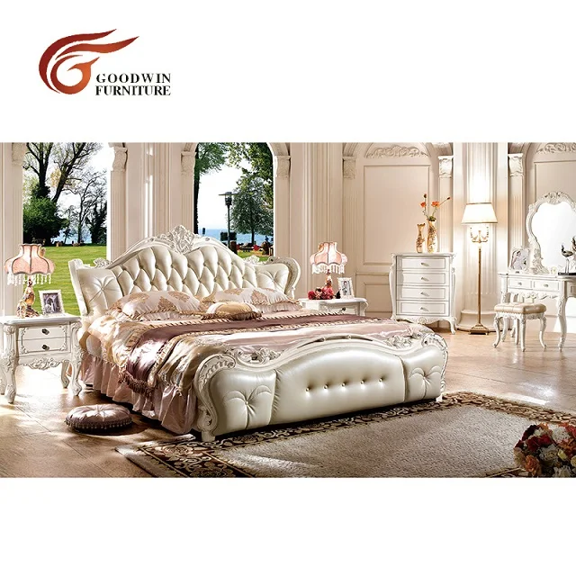Кожаная кровать, мебель для спальни королевского размера WA585 - Цвет: Bed
