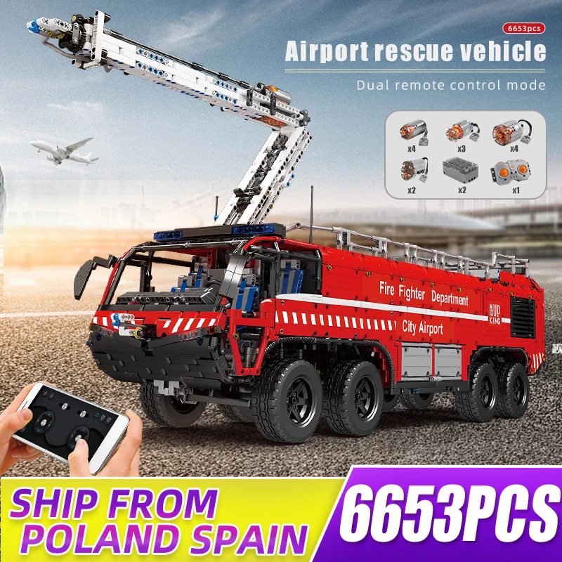 Mold King 19004 Technical Moc-4446 Airport Crash Tender Truck Building Blocks City Remote Control Vehicle Bricks Toys For Kids
