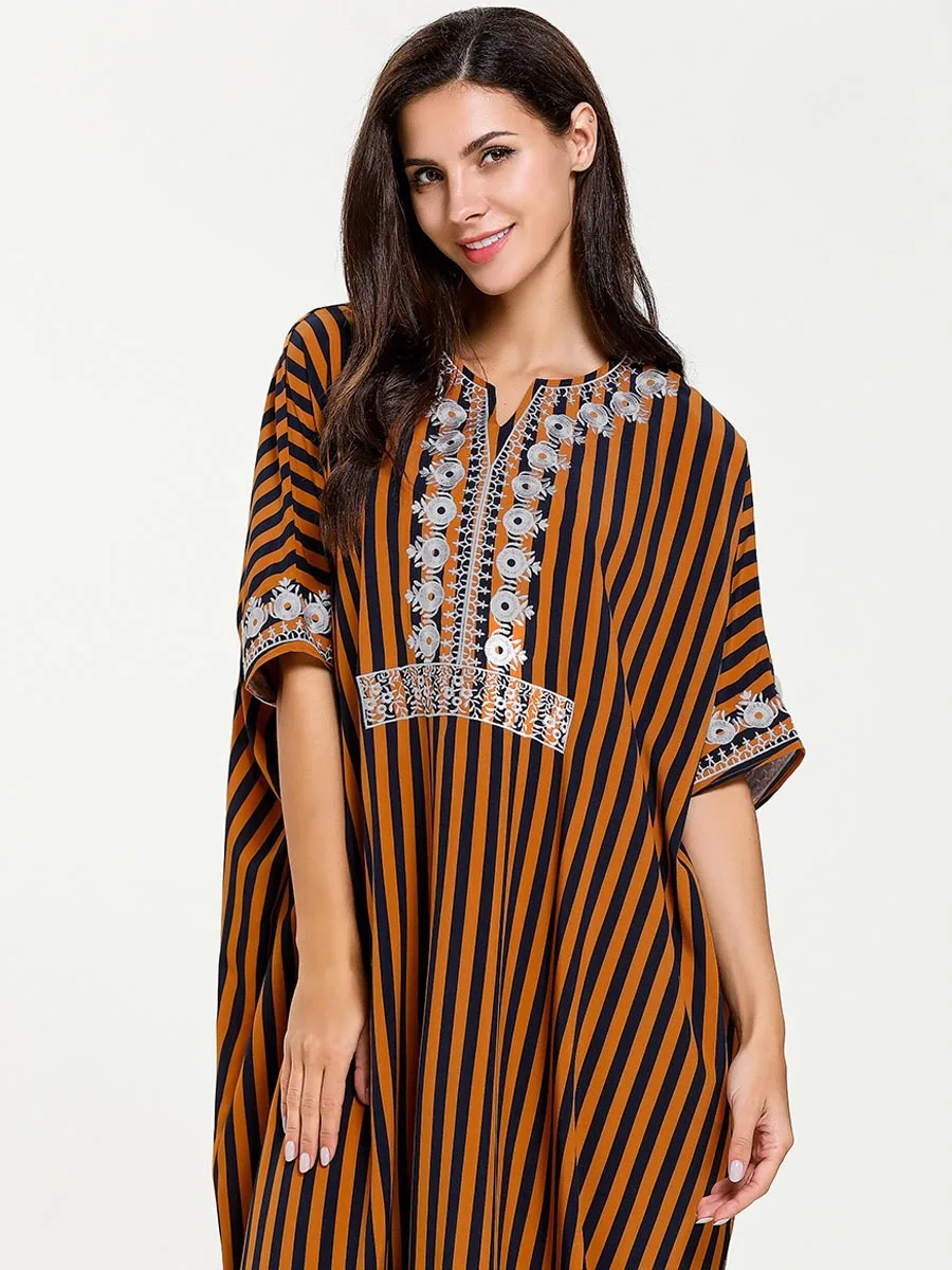 767 абайя Tturkish женское Mooccan платье-Кафтан модное простое вышитое Полосатое платье с вышивкой лето и осень арабское платье