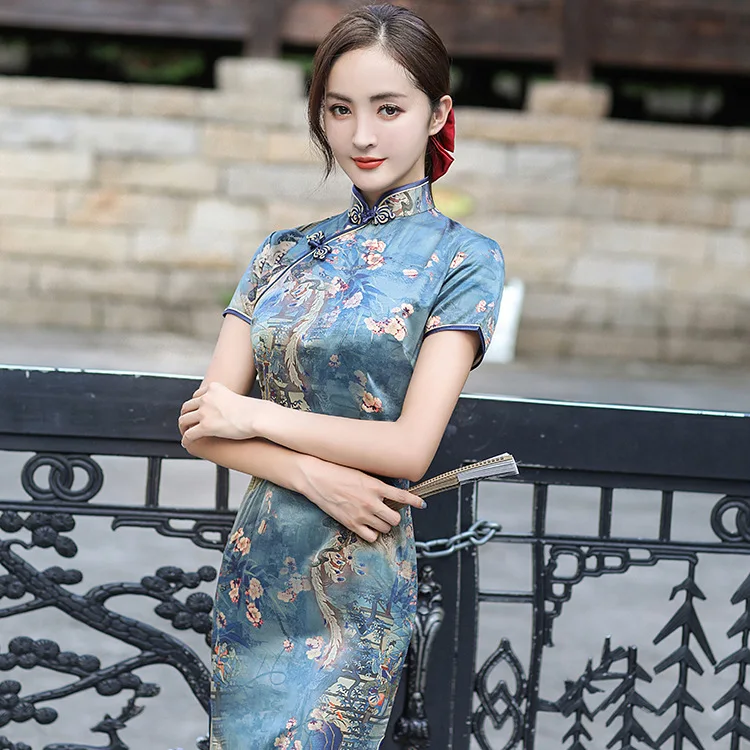 Modern Qipao Dress Silk Chinese Traditional Women Dresses Cheongsam Elegant Vestidos Wedding Party Dress Plus Size for Women