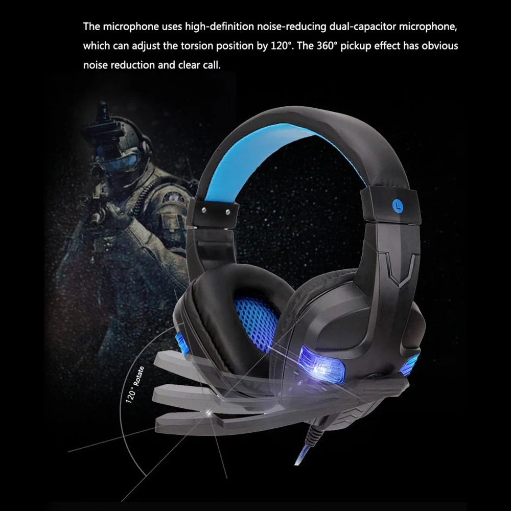PS4 gaming Headset computer headphones stereo with mic 3.5mm jack Led HD Bass for PC Laptop Mac Xbox one Mobile Phone