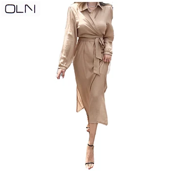 

ONL Autumn dress Korean new arrival wholesale vestidos Two-piece 2019 temperament tie waist shirt top fashion strap dress set