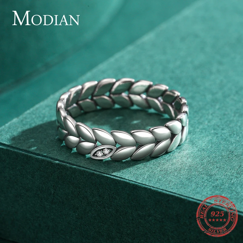 MODIAN 여성을위한 간단한 쌓을 수있는 밀 손가락 반지 행운의 잎 원래 고급 보석 패션 파티 반지