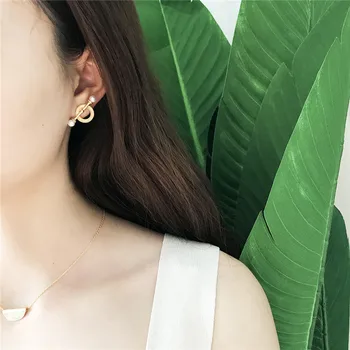 

POFUNUO Real 925 Sterling Silver Women Fashion OT Design Pearl Earrings Girls Birthday Party Jewelry 18K Gold Chic Niche Earring