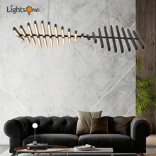 Nordic living room lamp modern minimalist designer restaurant chandelier fishbone shape office strip light