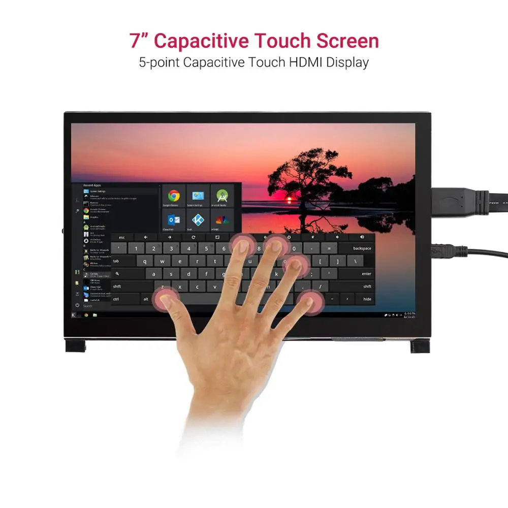 US $99.99 New Arrival 7 Inch HD Touchscreen Monitor 1024x600P 7 Display Dual Speakers for Raspberry Pi 4B Screen with Stand