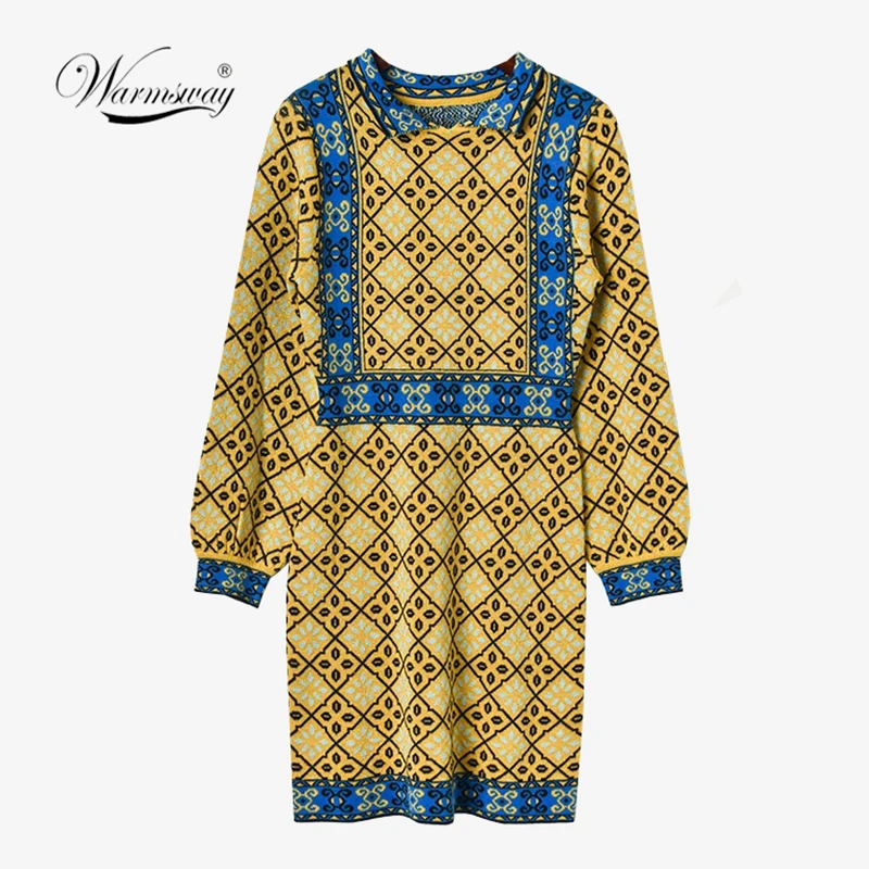 Винтажное женское платье свитер из жаккардовой ткани с отложным воротником и